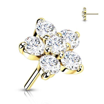 Solid Gold 14 Carat Top Flower Zirconia Push-In