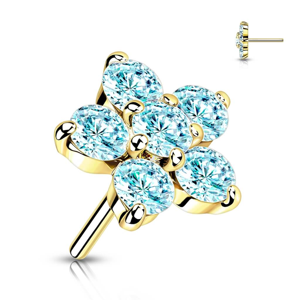 Solid Gold 14 Carat Top Flower Zirconia Push-In