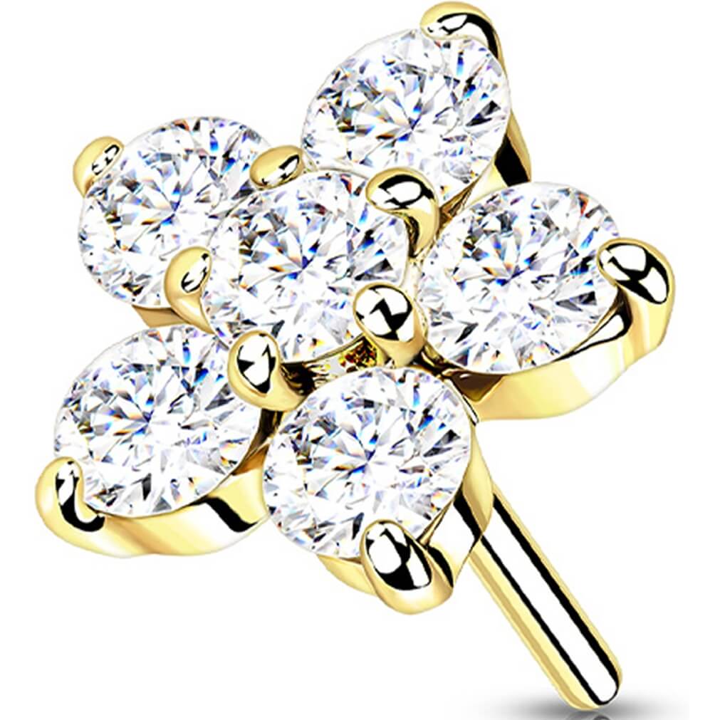 Or 14kt Embout Embout Fleur Zircone Enfoncer