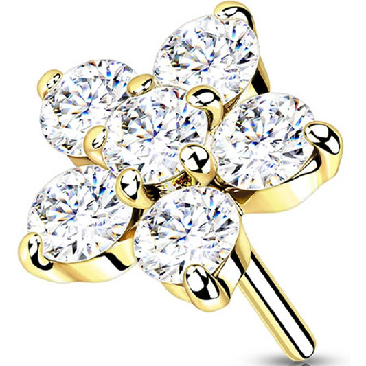 Solid Gold 14 Carat Top Flower Zirconia Push-In