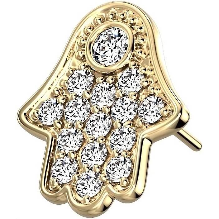 Oro 14kt Top Circonitas Hamsa Push In