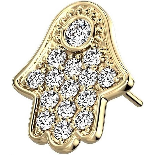 14 Karat Gold Top Hamsa Zirkonia Gelbgold Weißgold Push-In