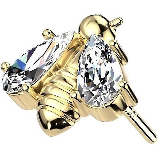 Or 14kt Embout Embout Abeille Zircone Enfoncer