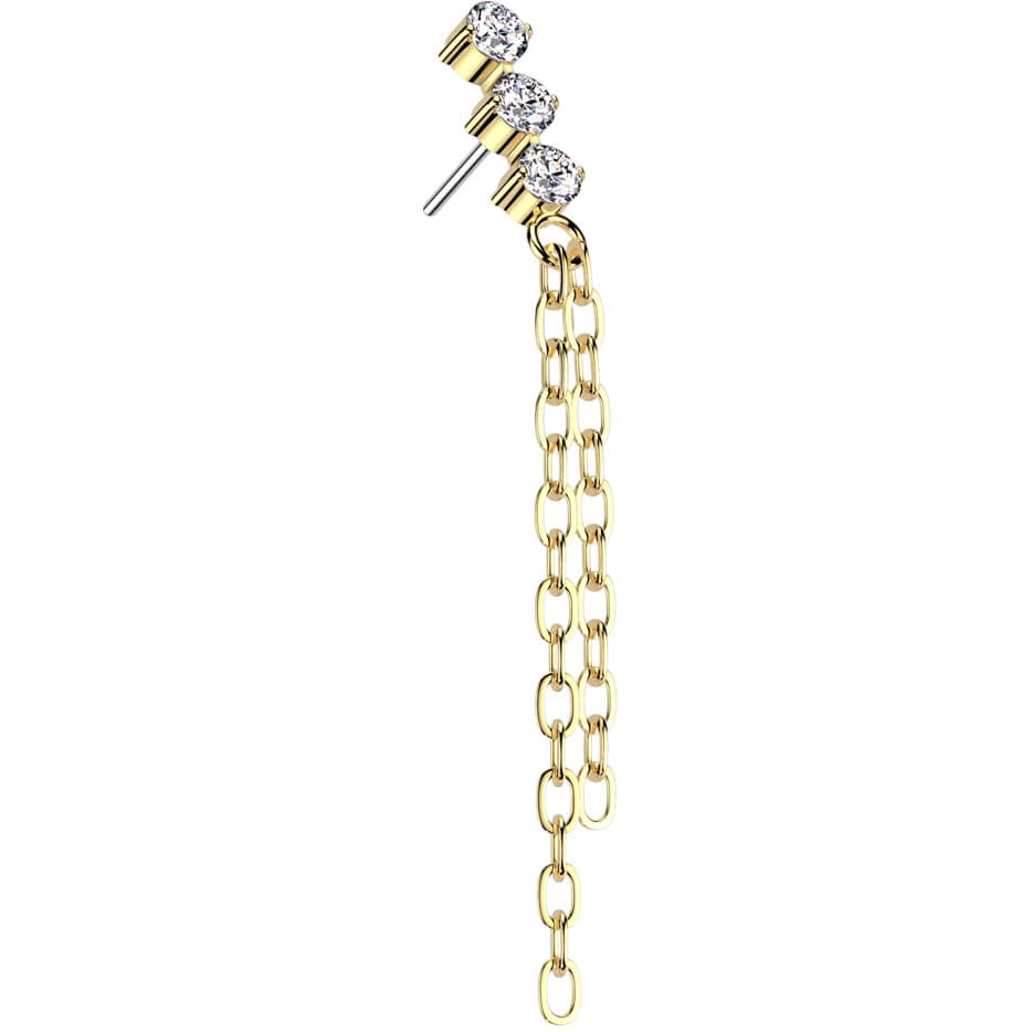 Titanium 3 zirconias double chain dangle Push-In