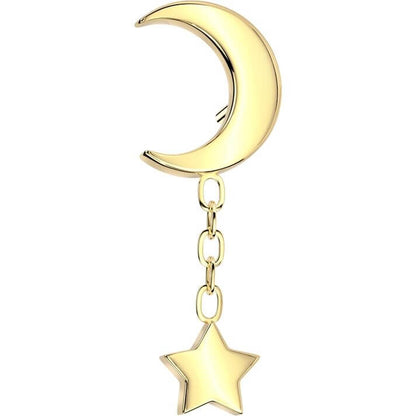 Titanium crescent moon star dangle chain Push-In