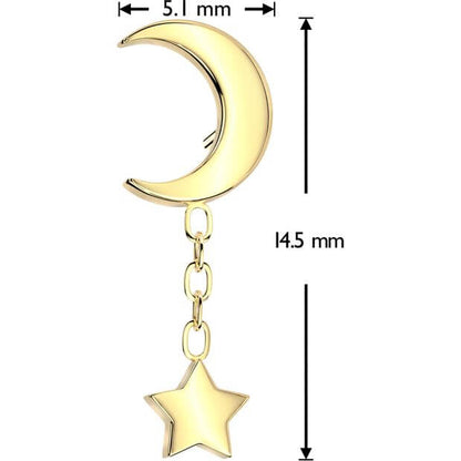 Titanium crescent moon star dangle chain Push-In