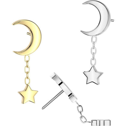 Titanium crescent moon star dangle chain Push-In