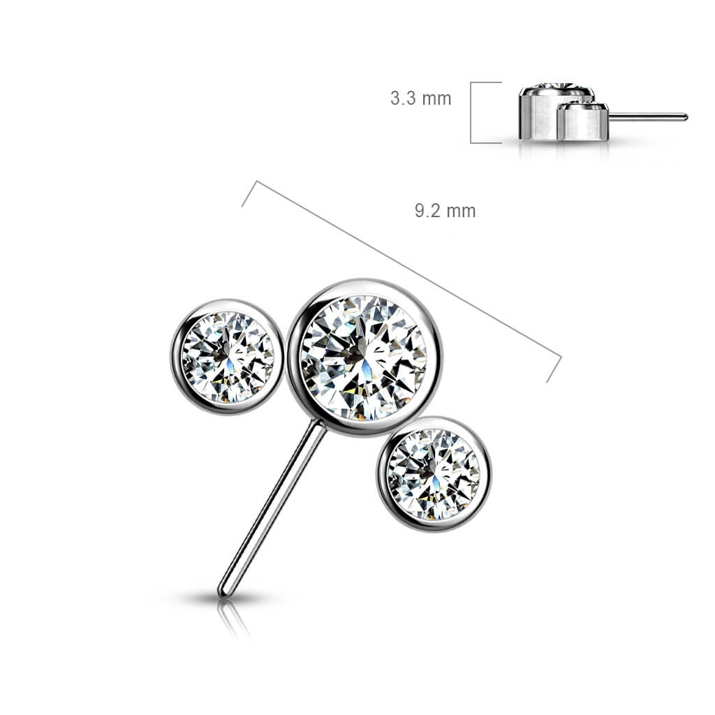 Titane Embout Embout 3 Zircones Argent Enfoncer