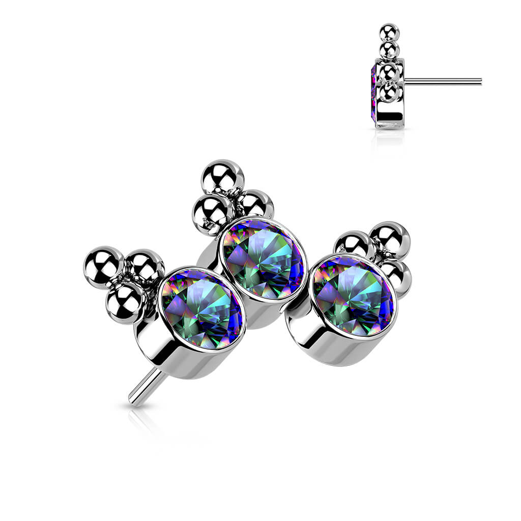 Titanium top 3 zirconias beaded balls Push-In