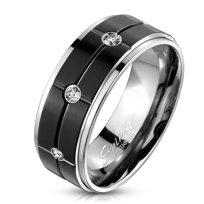 Titane Anneau Zircone Noir Argent