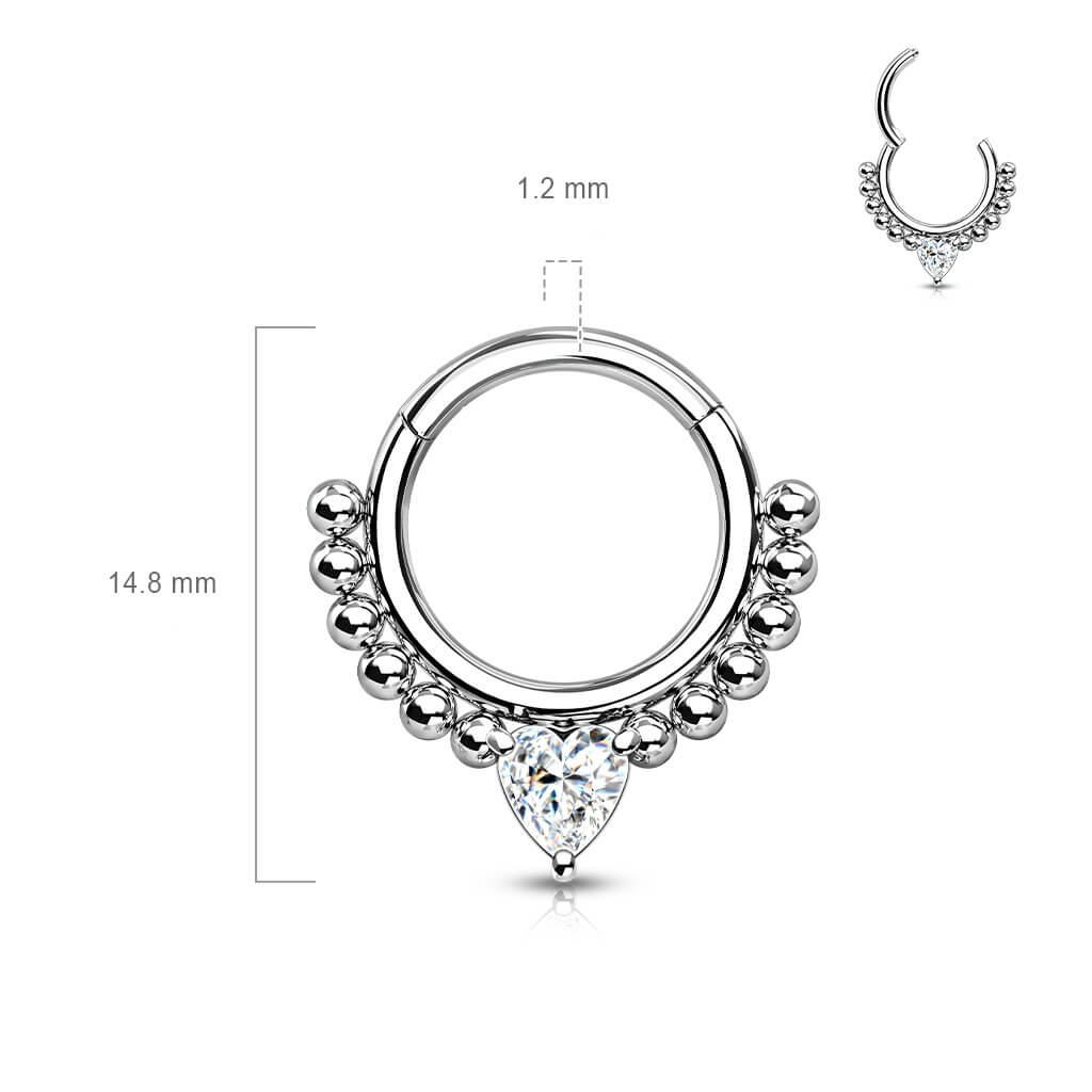 Ring Heart Zirconia Silver Clicker