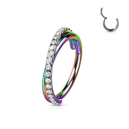 Anello Piercing Zirconi a fila incrociata Clicker