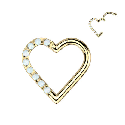 Titanio Anello Piercing  Cuore di opali Clicker