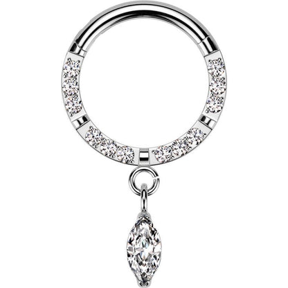 Titanium Ring zironia marquise cut dangle Segment