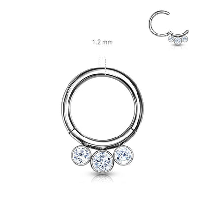 Titanium Ring Ball 3 Zirconia Silver Clicker