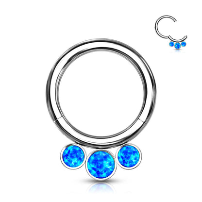 Titanio Anello Piercing Argento con 3 sfere di opale Clicker