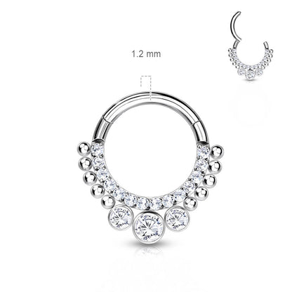 Titanio Anello Piercing Argento e zirconi Clicker