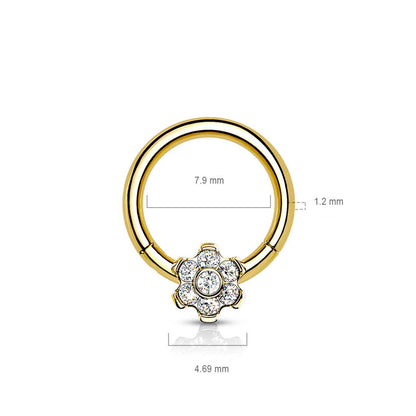 Titanio Anello Piercing Fiore di zirconi Clicker