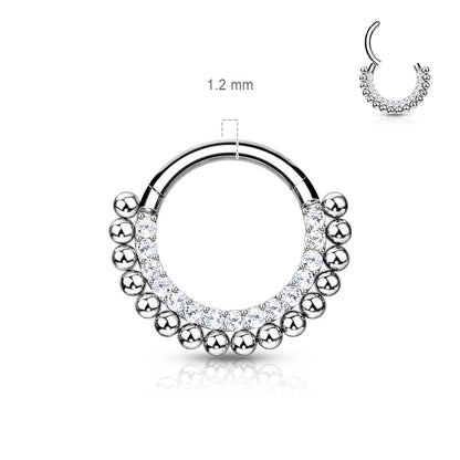 Titanio Anello Piercing Motivo a sfere d´argento e zirconi Clicker