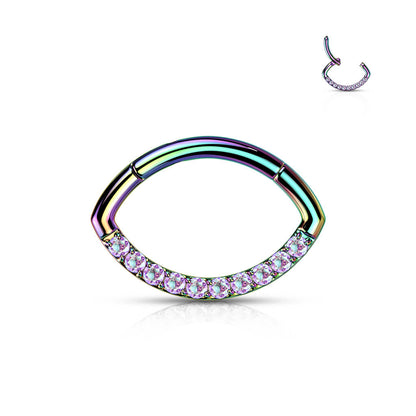 Titanio Anello Piercing Ovale con zirconi Clicker