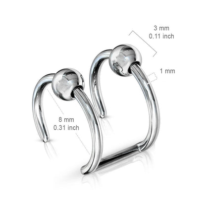 Fake Ear Piercing Double Line Ball Silver Bendable