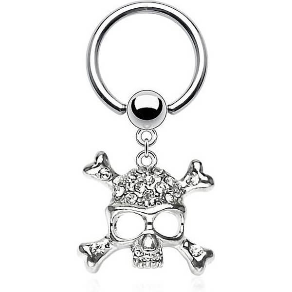 Ring Skull dangle Zirconia Silver Captive Bead