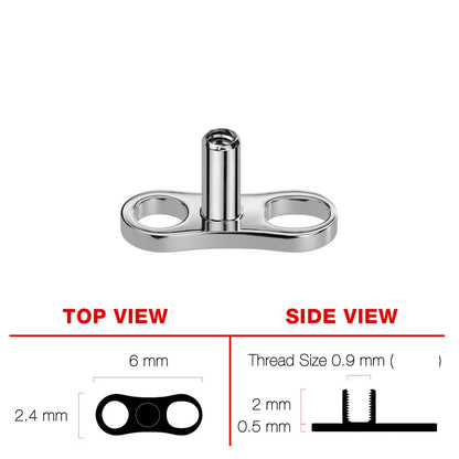 Titanium dermal anchor base 2 holes 2mm, 2.5mm and 3mm Rise Internally Threaded