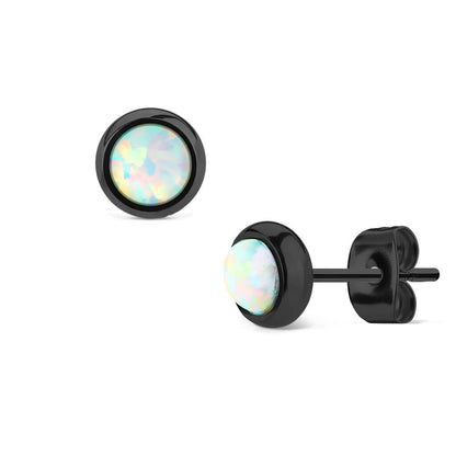 Bouton d'Oreille Opale Ronde Noire