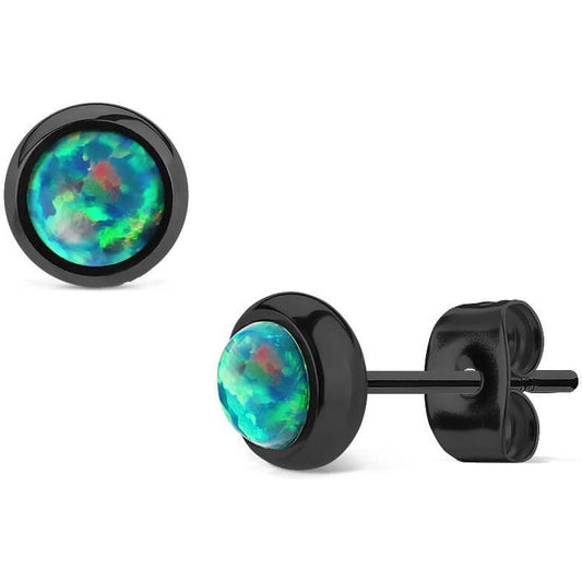 Bouton d'Oreille Opale Ronde Noire