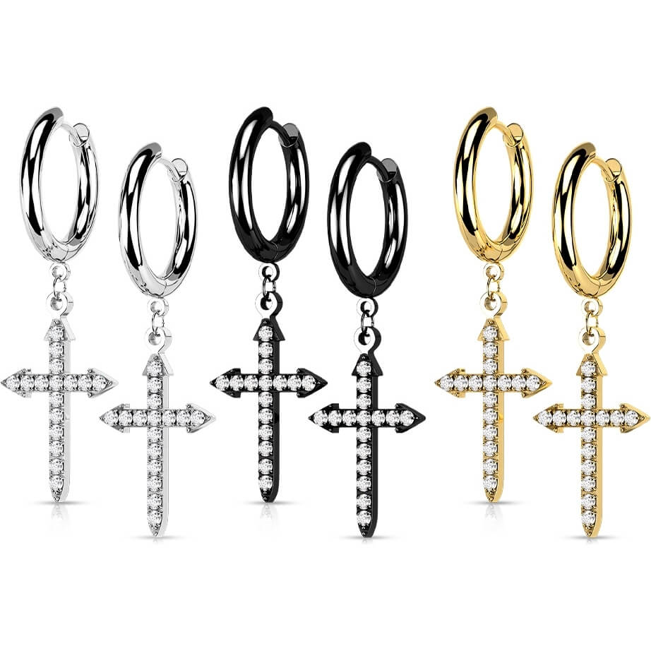 Bouton d'Oreille Pendentif Croix Zircone