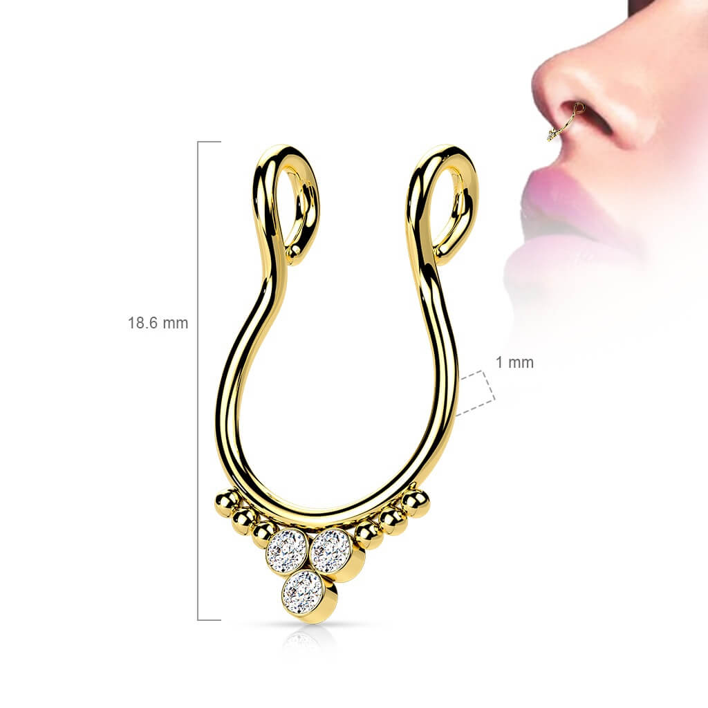 Fake Nose Piercing Septum Triangle 3 Zirconia Flat Bendable