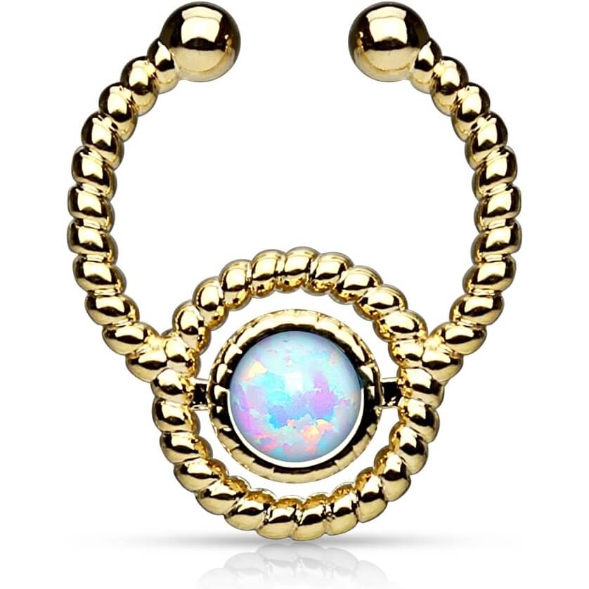 Fake Nasenpiercing Septum Opal Rund Gold Biegbar