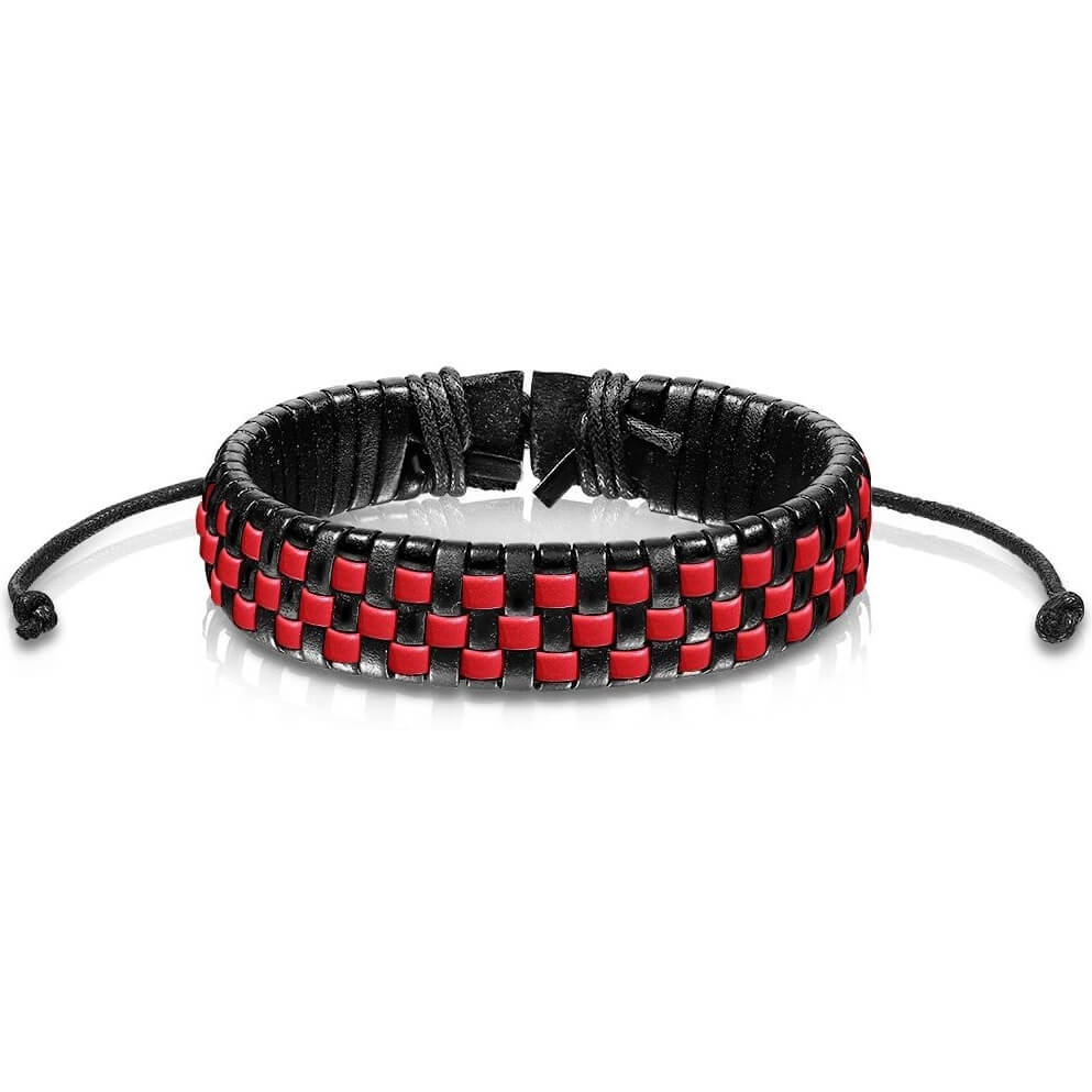 Black Red Checker Waved Braided