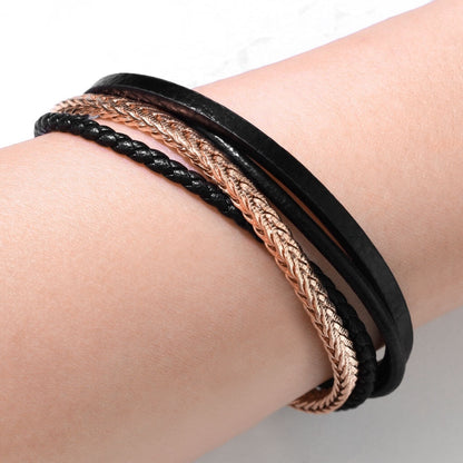 Bracelet Tressé Or Noir Aimant