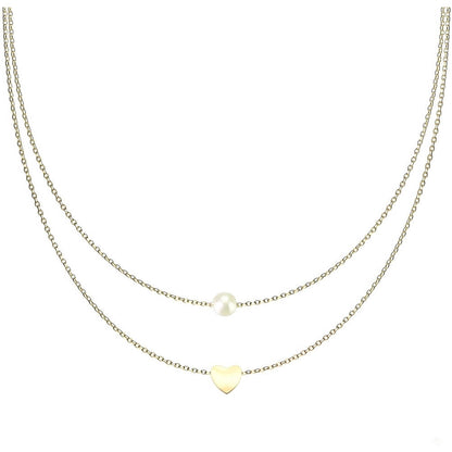 Collier Coeur Perle Superposé