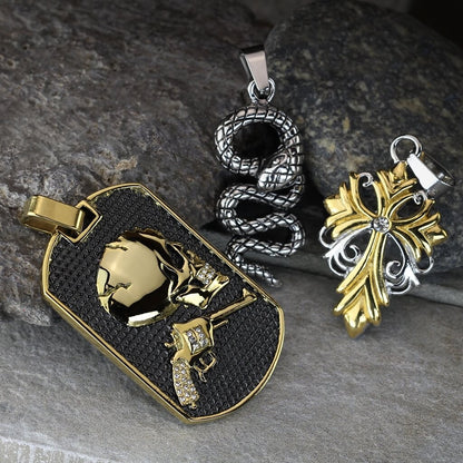 Dog Tag Skull Gun Gold