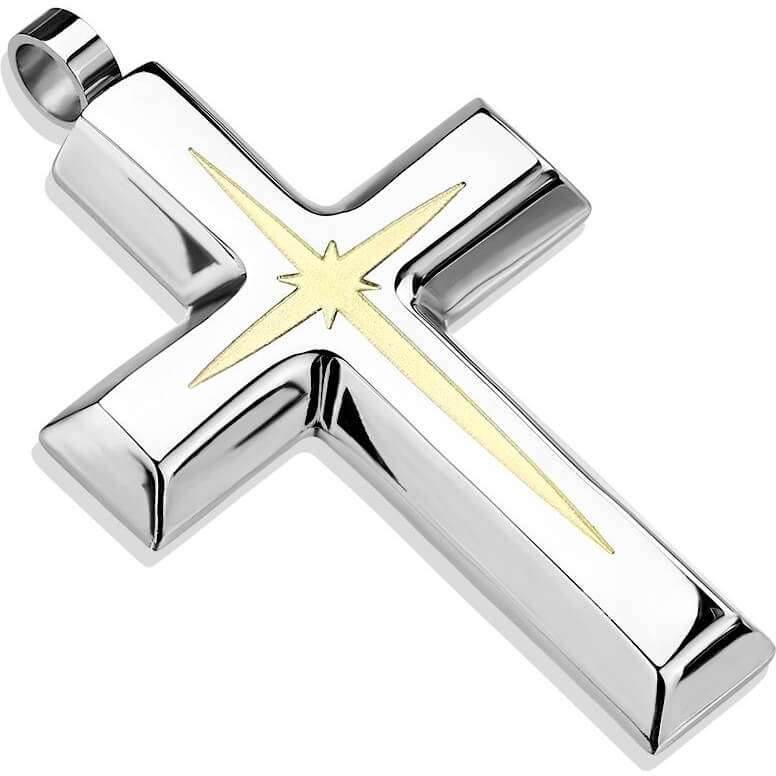 Cruz de plata con estrella dorada