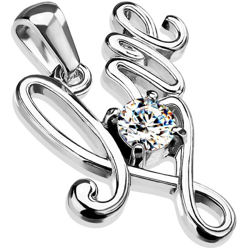 Scritta LOVE argento con zircone