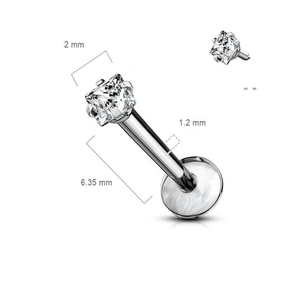 Titanio Labret Argento con zircone quadrato Filettatura Interna