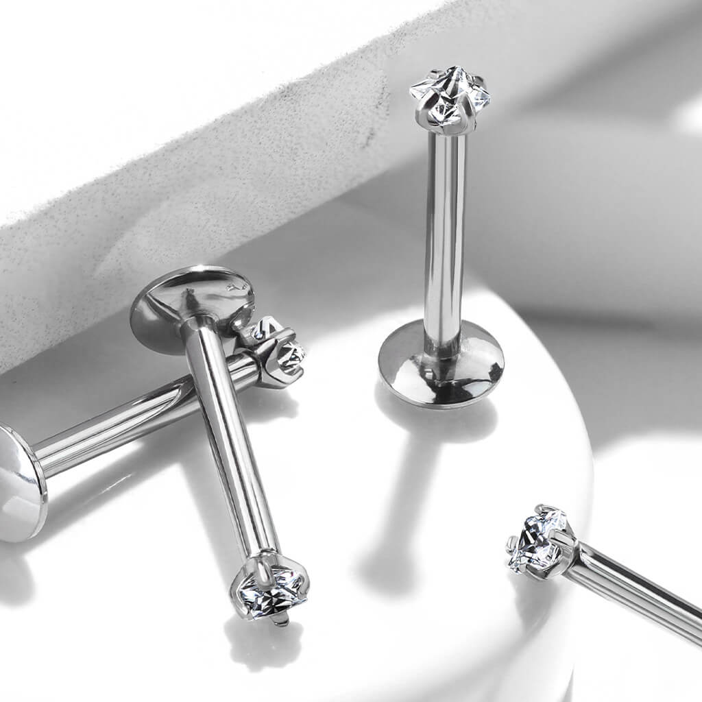 Titanio Labret Argento con zircone quadrato Filettatura Interna