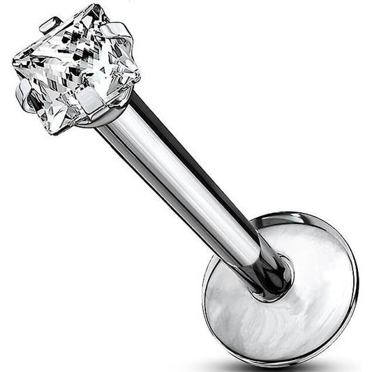 Titanium Labret Square Zirconia Silver Internally Threaded