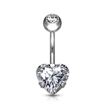 Titanium Belly Button Piercing Heart Zirconia