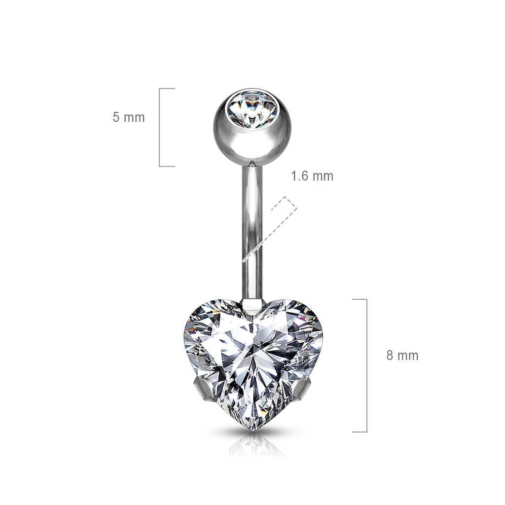 Titanio Piercing Ombelico Zircone a cuore