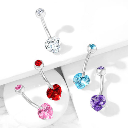 Titanium Belly Button Piercing Heart Zirconia