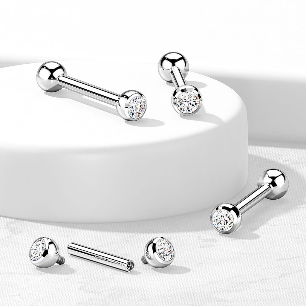 Titanio Barbell Sfera argento con zircone Filettatura Interna