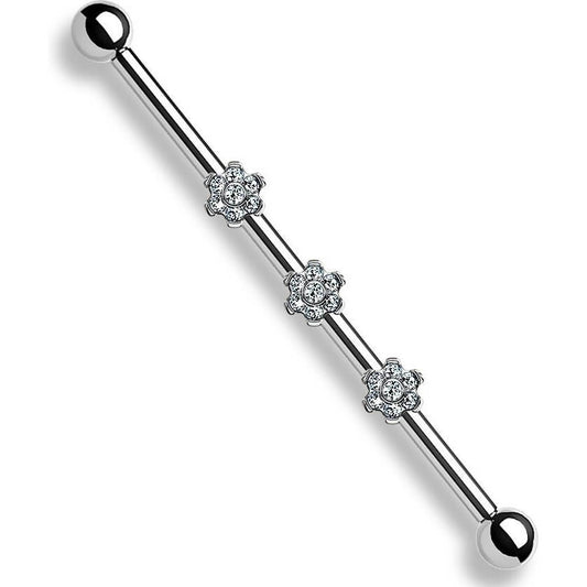 Titanium Industrial Barbell 3 Flower attachments Zirconia Internally Threaded