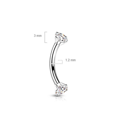 Titanium Eyebrow Piercing Zirconia Internally Threaded