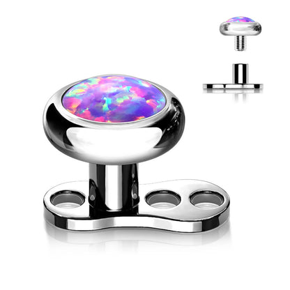 Titan Dermal Anchor Opal Flach Silber Gewinde 2mm Innengewinde