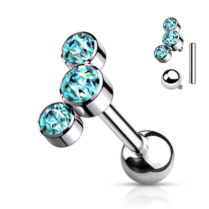 Titanium Barbell 3 Zirconia Silver Internally Threaded