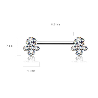 Titanium Nipple Piercing 4 Zirconia Silver Internally Threaded